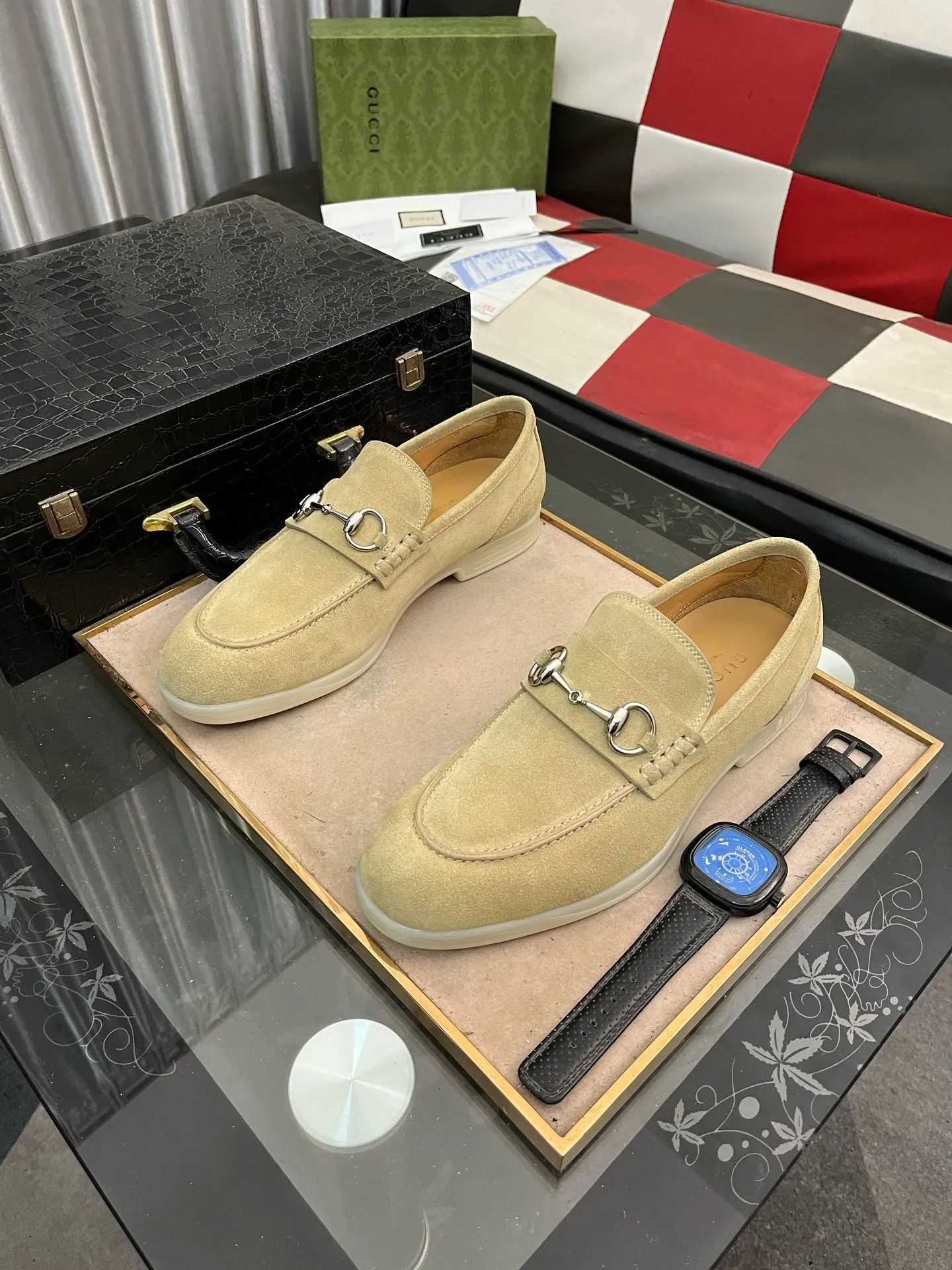 Men's shoes 💰540⌚️⌚️【GUCCi】Original frosted calfskin, water-dyed cowhide lining, original outsole, men's and women's fashion, formal casual leather shoes, slip-on men's and women's shoes series, young fashion, European and American trends, British style, casual matching, comfortable feet, standard code: men's code 38-444️⃣colors available